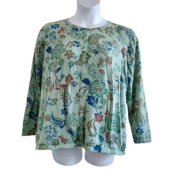CJ Banks Size 2X Knit Cardigan Top Womens Floral Button Front Long Sleeve - Picture 2 of 9